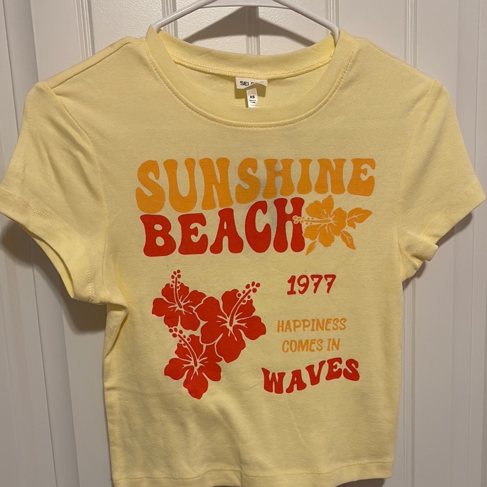 Macy's Yellow Crop Top with Red and Orange Print